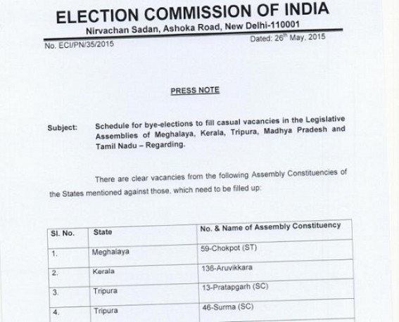 By-elections in Tripura on June 27, ECI issues notification